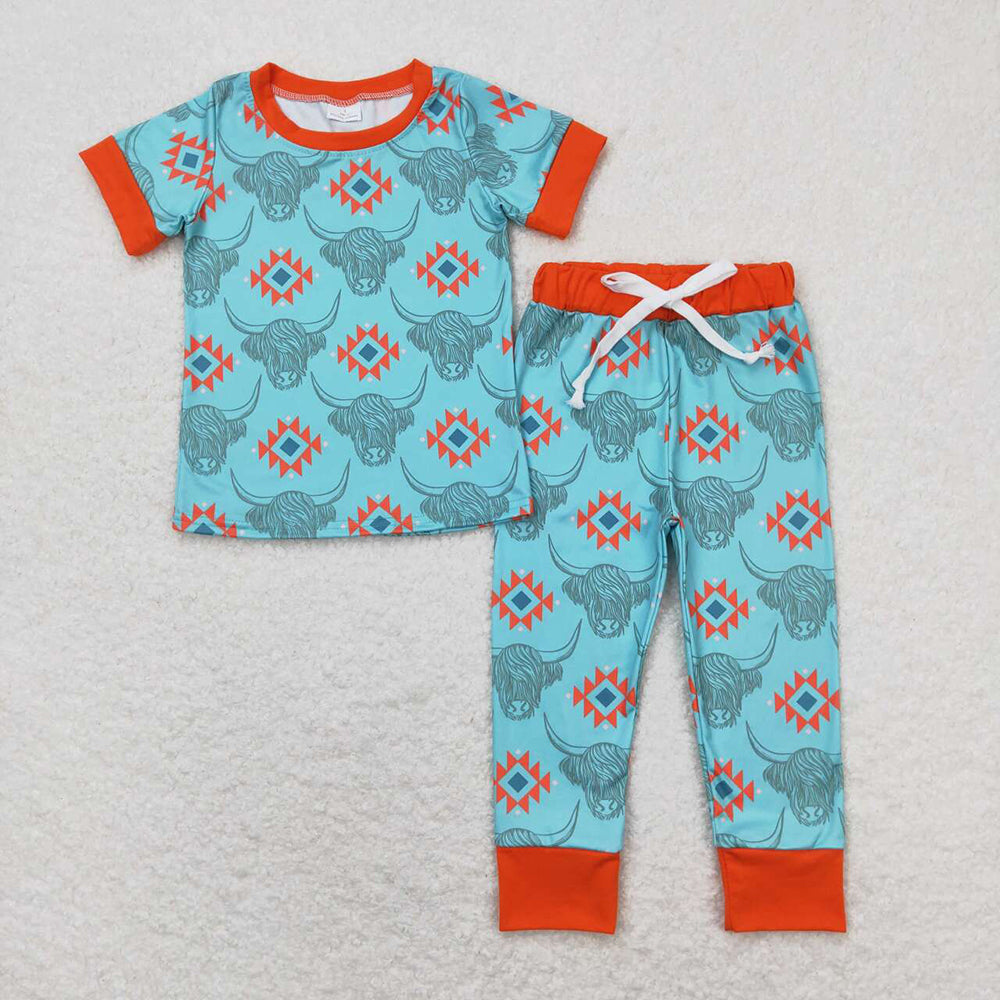 Sibling Baby Boys Girls Short Sleeve Cows Aztec Horses Top Pants Western Pajamas Sets