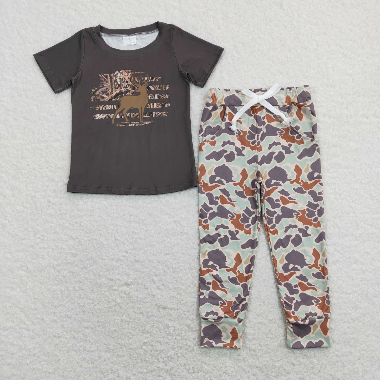 Sibling Baby Boys Deer Fishing Top Camo Pockets Pants Hunting Pajamas Clothes Sets
