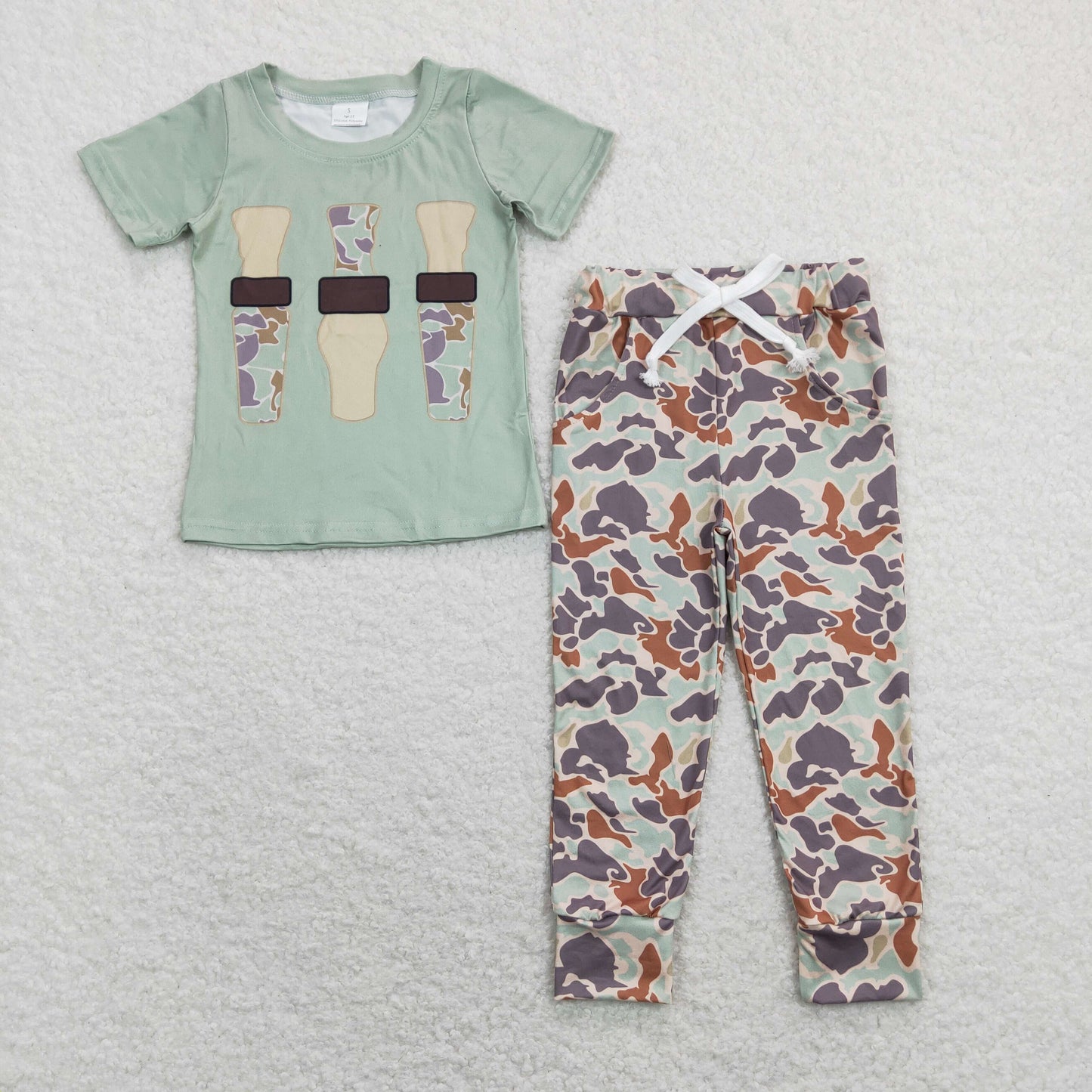Sibling Baby Boys Short Sleeve Dogs Ducks Top Pants Hunting Pajamas Clothes Sets