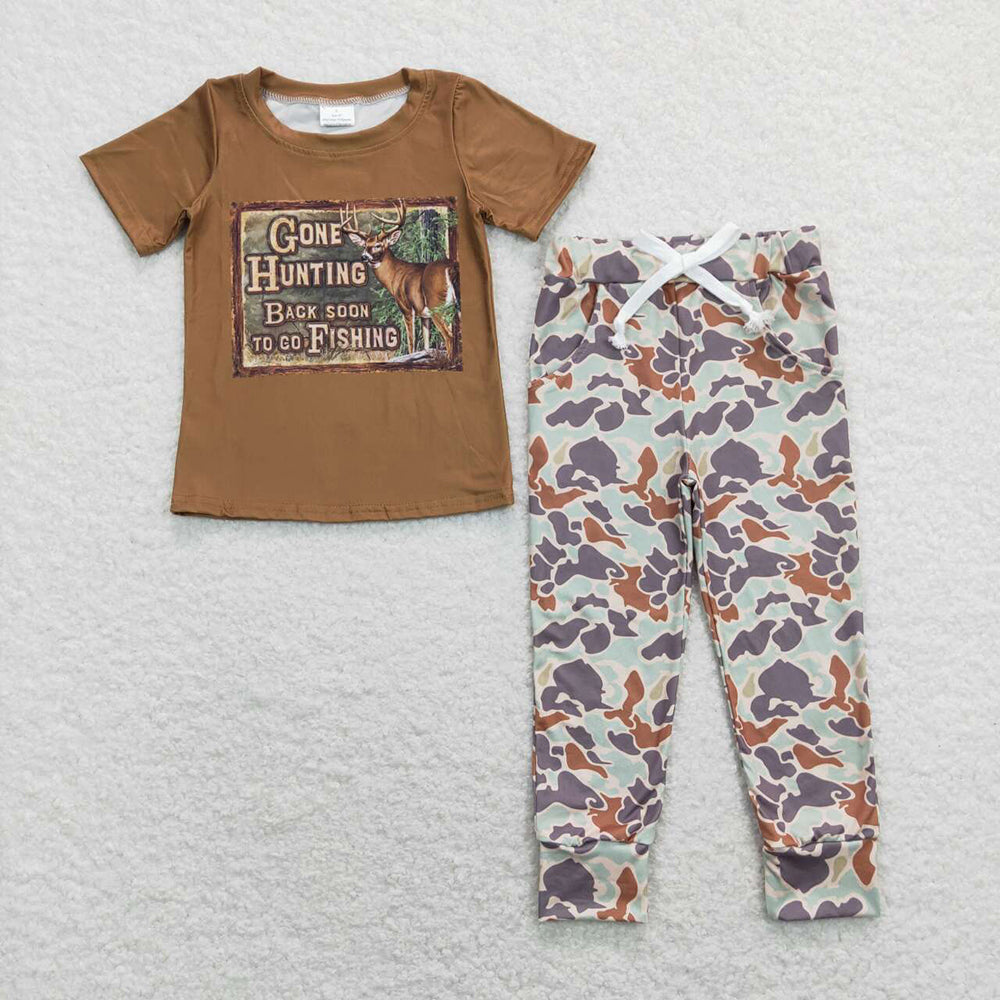 boys gone hunting tee shirts green camouflage jogger pants clothing suits BSPO0343