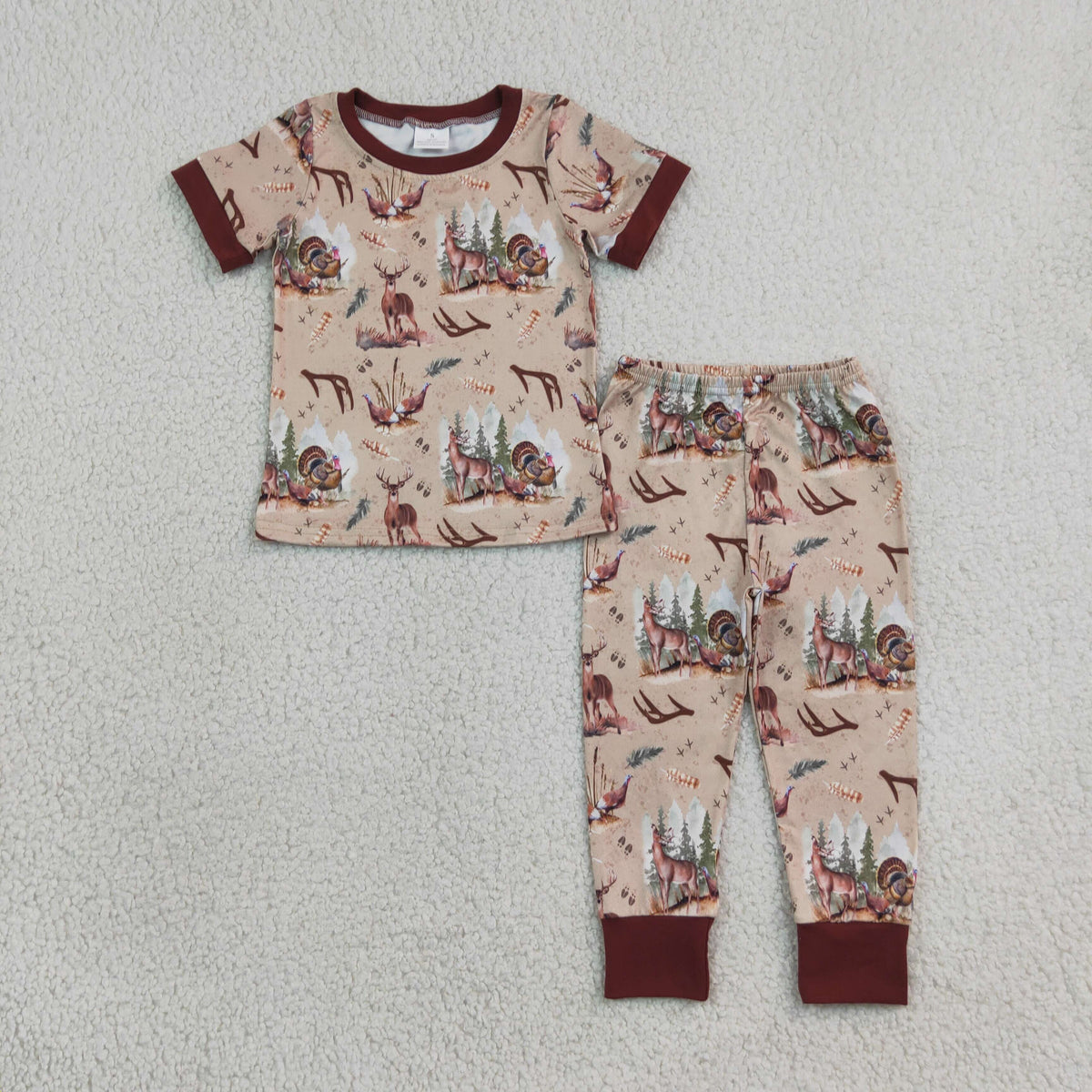 BSPO0494 Baby Boys Deer Turkey Top Pant Thanksgivibgs Hunting Pajamas Set