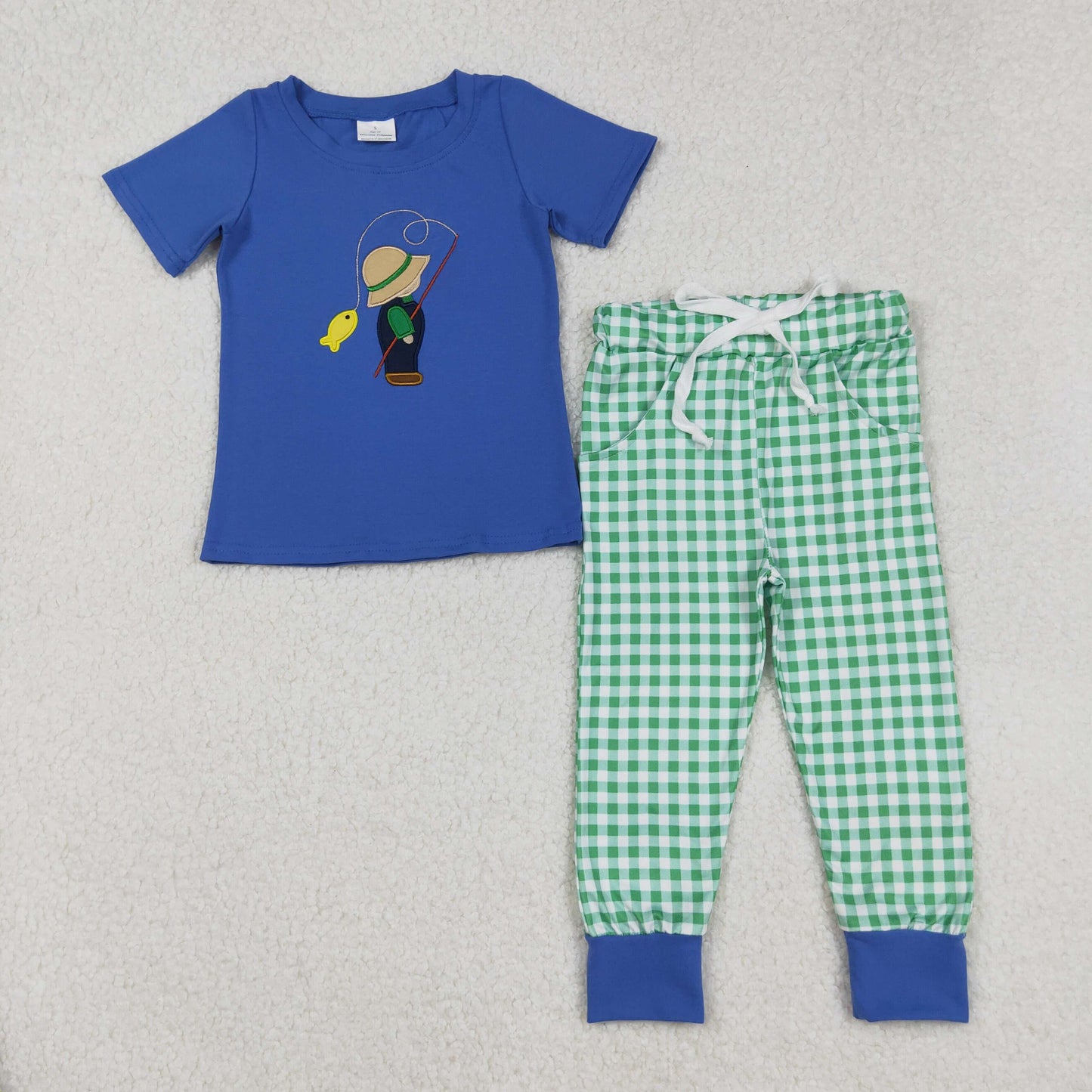 Sibling Baby Boys Embroidery Dogs Fishing Top Pockets Pants Hunting Clothes Sets