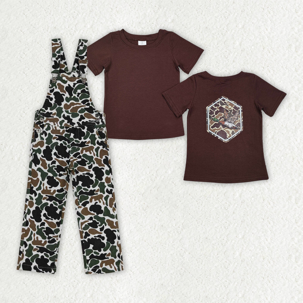 BSPO0585 Baby Boys Camo Ducks Top Denim Pockets Jumpsuits 2 Piece Hunting Clothes Sets