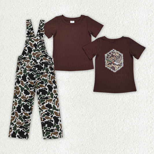 BSPO0585 Baby Boys Camo Ducks Top Denim Pockets Jumpsuits 2 Piece Hunting Clothes Sets