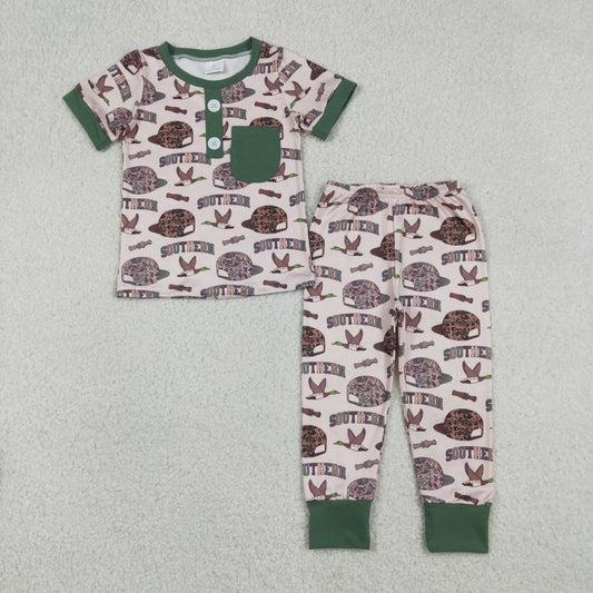 BSPO0597 Baby Boys Southern Camo Hats Ducks Button Pocket Top Pants Hunting Pajamas Set