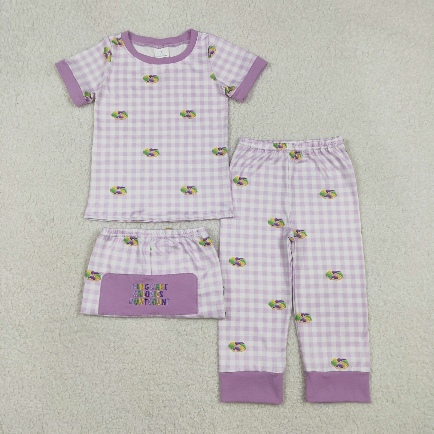BSPO0630 Baby Boys Donuts Checked Top Embroidery King Cakes Pants Mardigras Clothes Sets