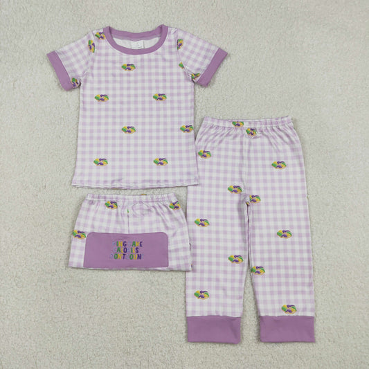 BSPO0630 Baby Boys Donuts Checked Top Embroidery King Cakes Pants Mardigras Clothes Sets