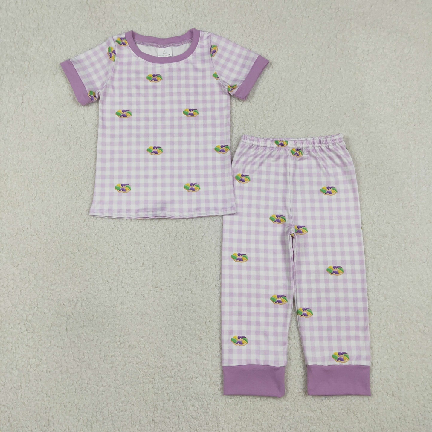 BSPO0630 Baby Boys Donuts Checked Top Embroidery King Cakes Pants Mardigras Clothes Sets
