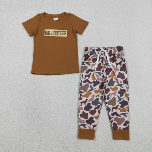 BSPO0665 Baby Boys Embroidery Big Brother Top Pockets Dog Ducks Camo Pants Hunting Sets