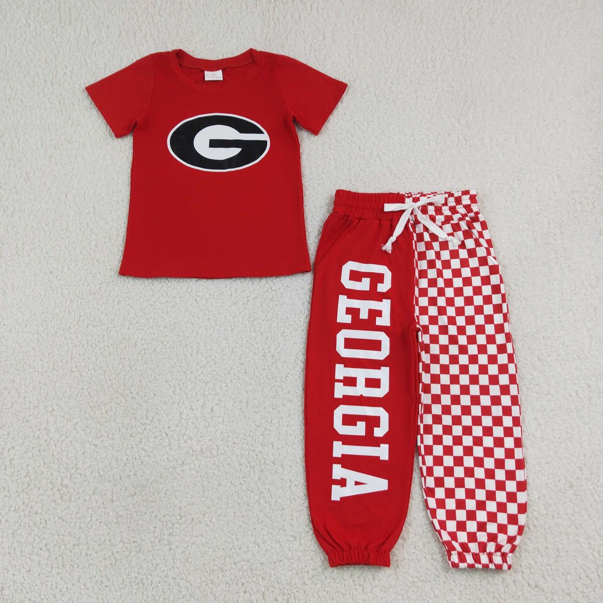BSPO0700 Baby Boys Red Vinyl Georgia Top Pockets Jogger Team Clothes Set