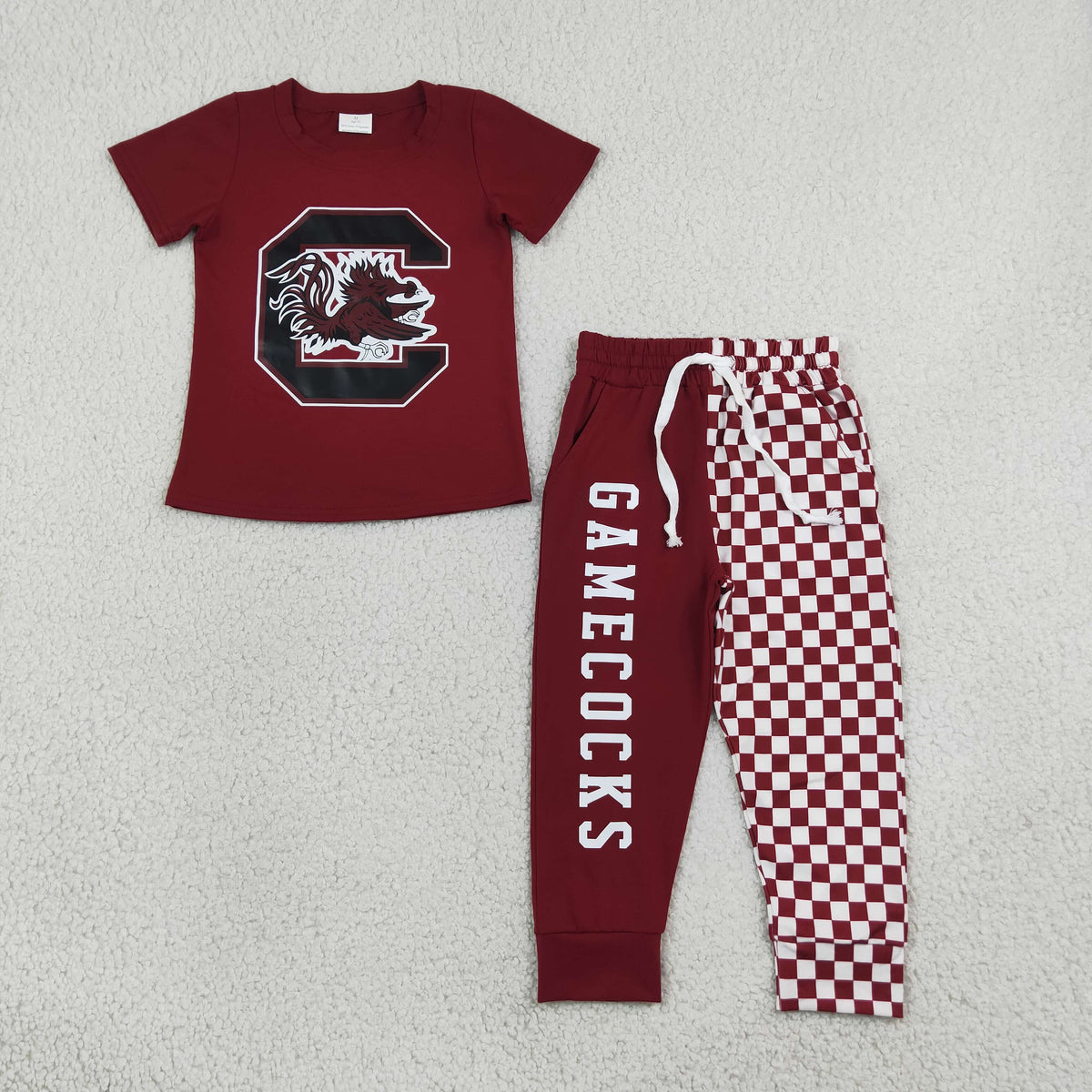 BSPO0701 Baby Boys Vinyl Gamecocks Top Checked Pockets Joggers Team Clothes Set
