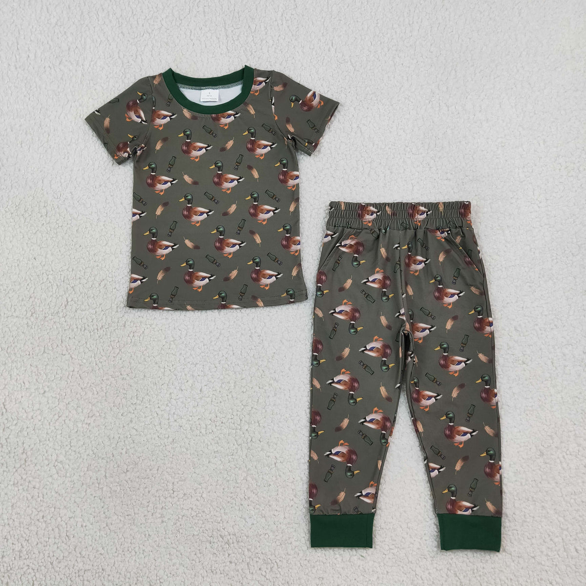 BSPO0702 Baby Boys Ducks Calls Short Sleeve Top Pockets Joggers Hunting Clothes Set