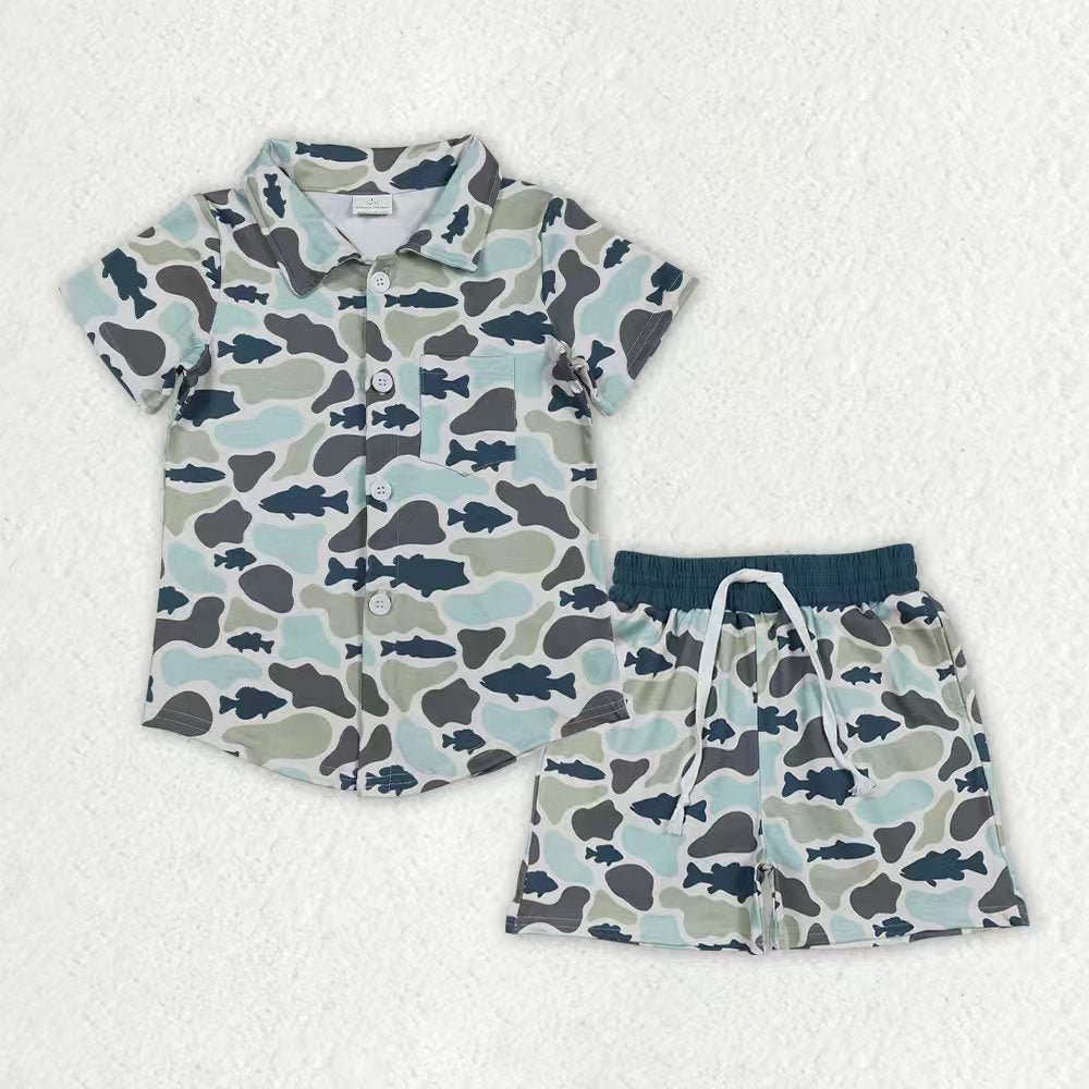Sibling Baby Boys Southern Camo Button Top Pockets Short Clothes Sets