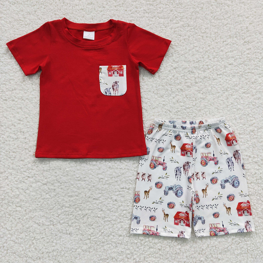 BSSO0120 boy clothes farm red boy summer outfit