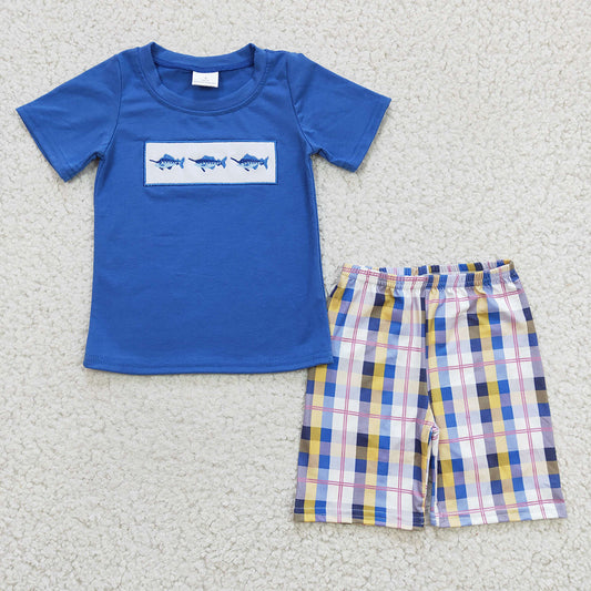 BSSO0125 baby boy clothes embroidery sharks summer outfits