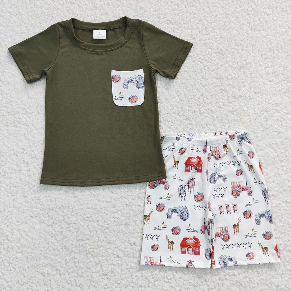BSSO0131 boy clothes farm green boy summer outfit