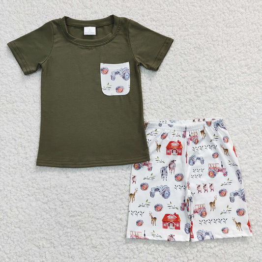 BSSO0131 boy clothes farm green boy summer outfit