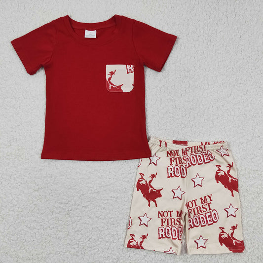 boys red rodeo horse t-shirts+shorts sets BSSO0146