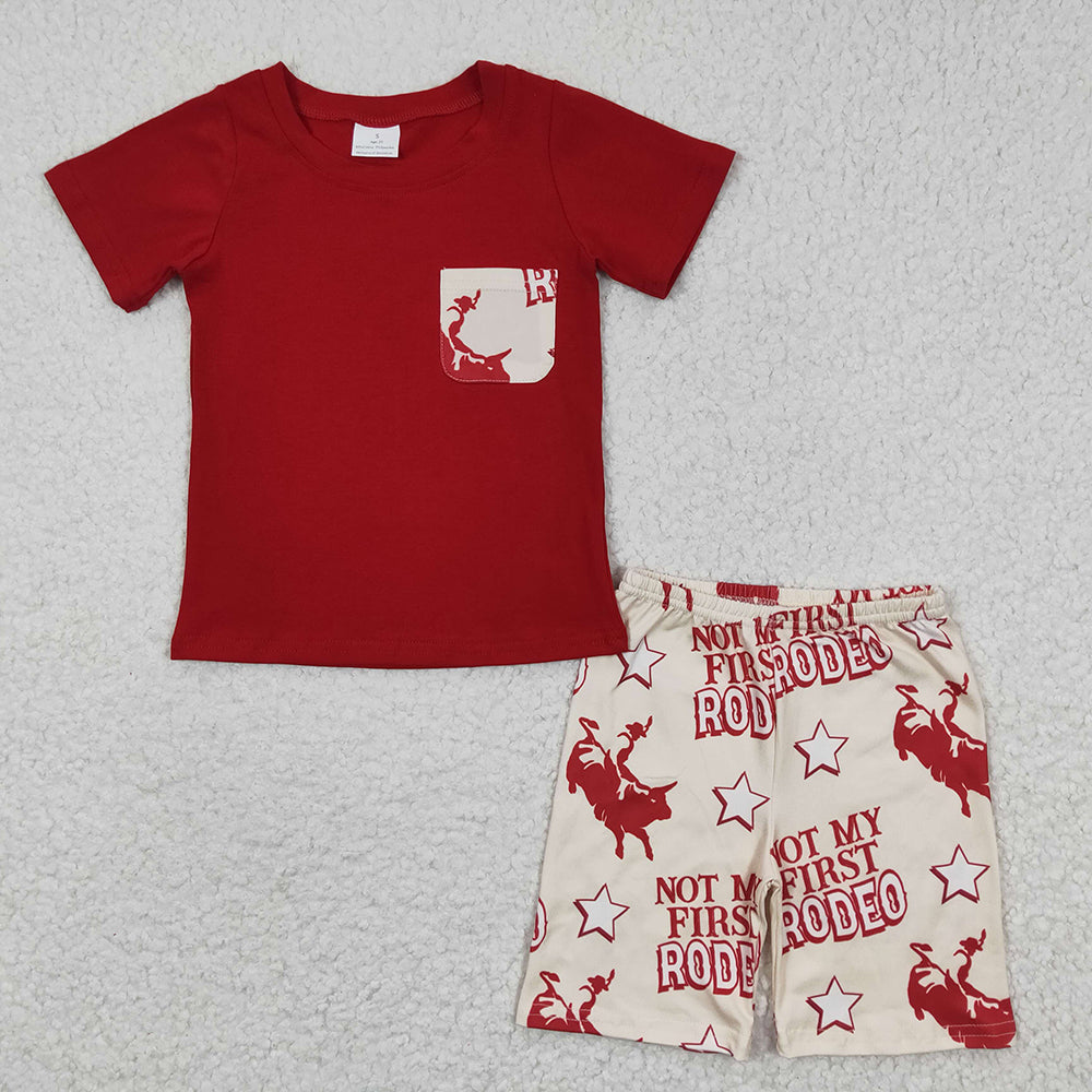 Sibling Baby Boys Western Cow Pocket Top Shorts Clothes Sets