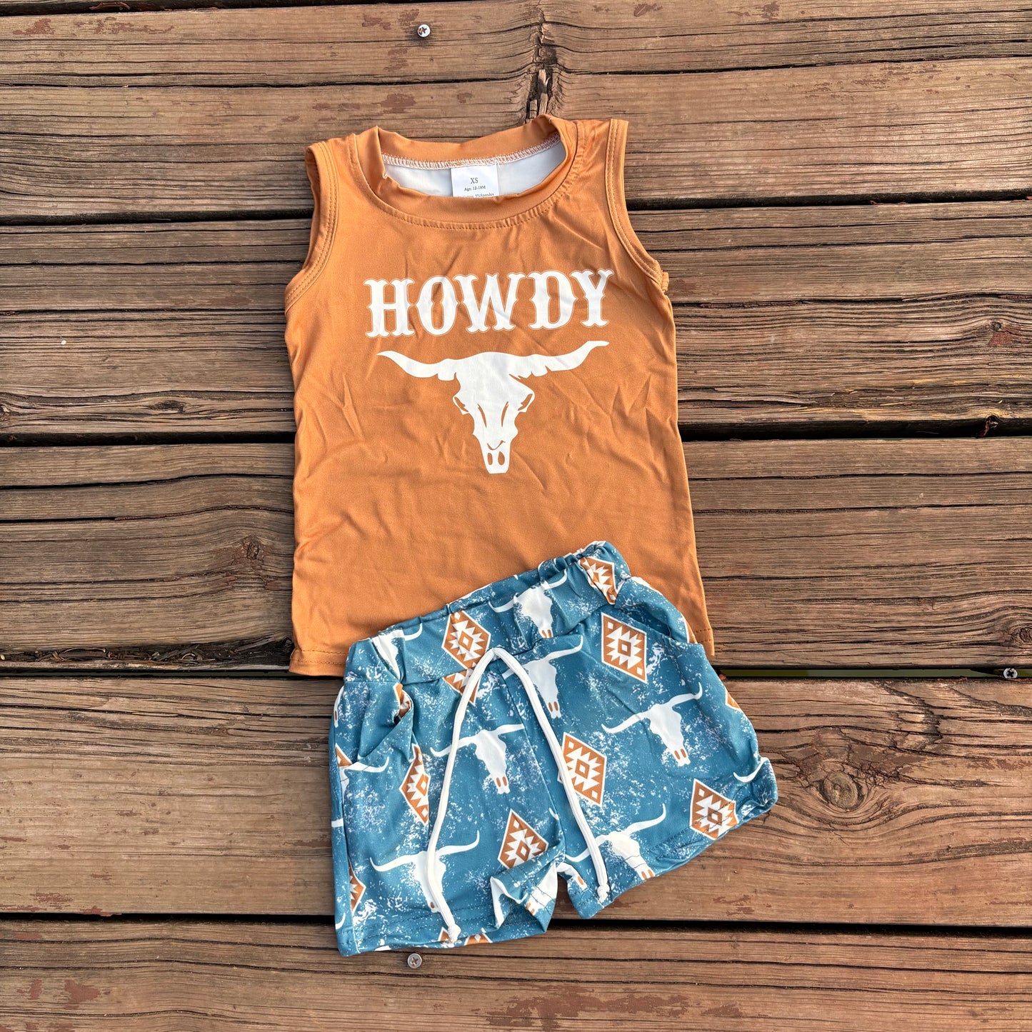 Sibling Baby boys cowboys cow sleeveless tank top shorts outfits sets