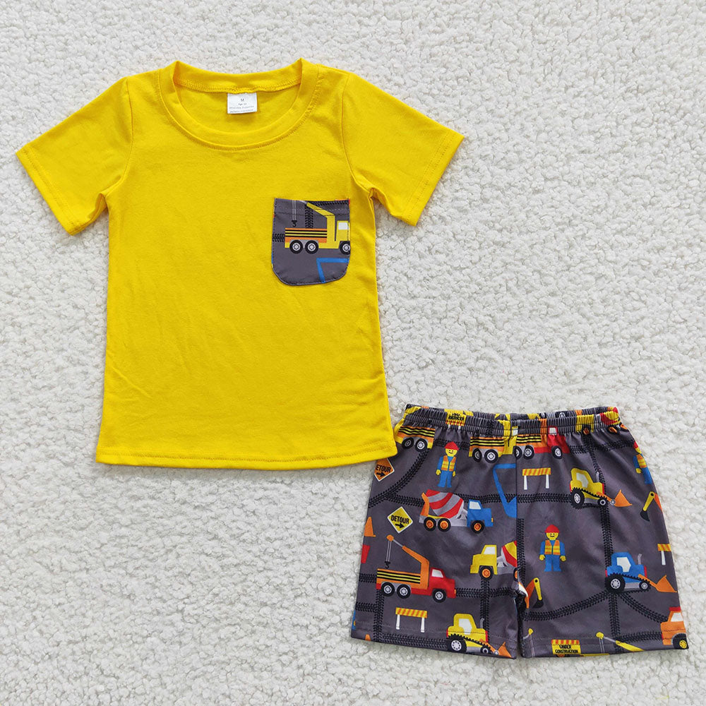Sibling Baby Boys Summer Construction Rompers Outfits