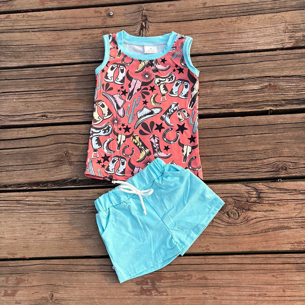 boys wild west tank tops+shorts sets BSSO0251