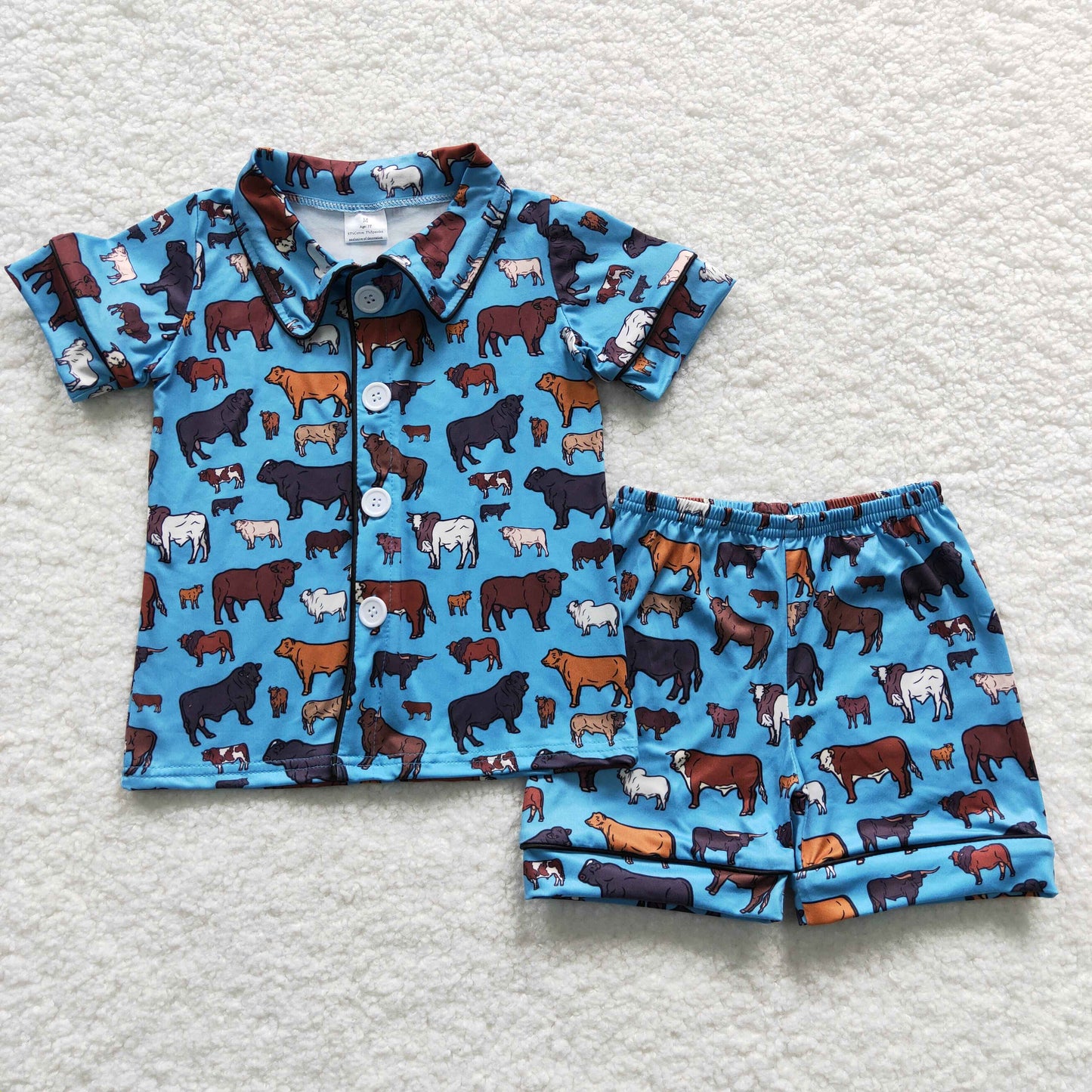 cow printed western summer button ups shorts pajamas sets BSSO0276
