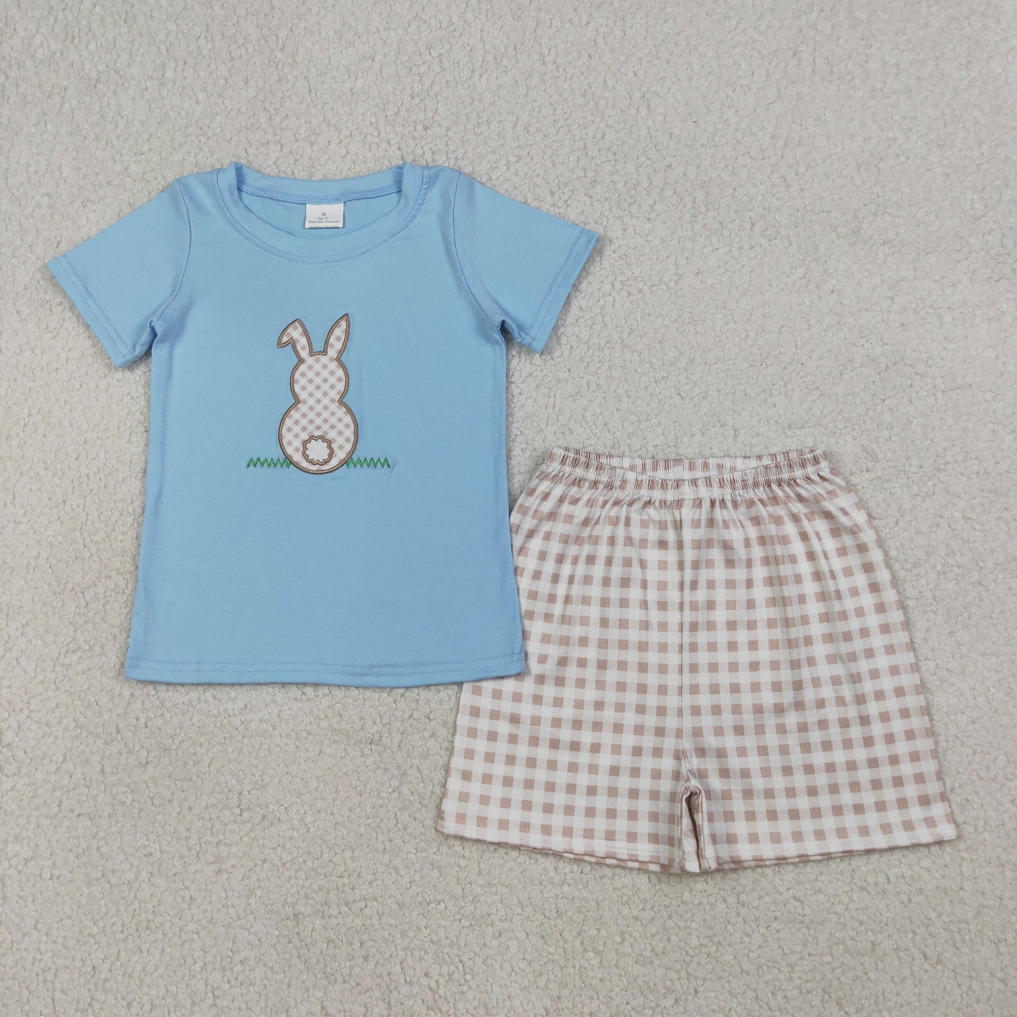Sibling Baby Kids Embroidery Rabbits Top Checked Short Easter Clothes Sets