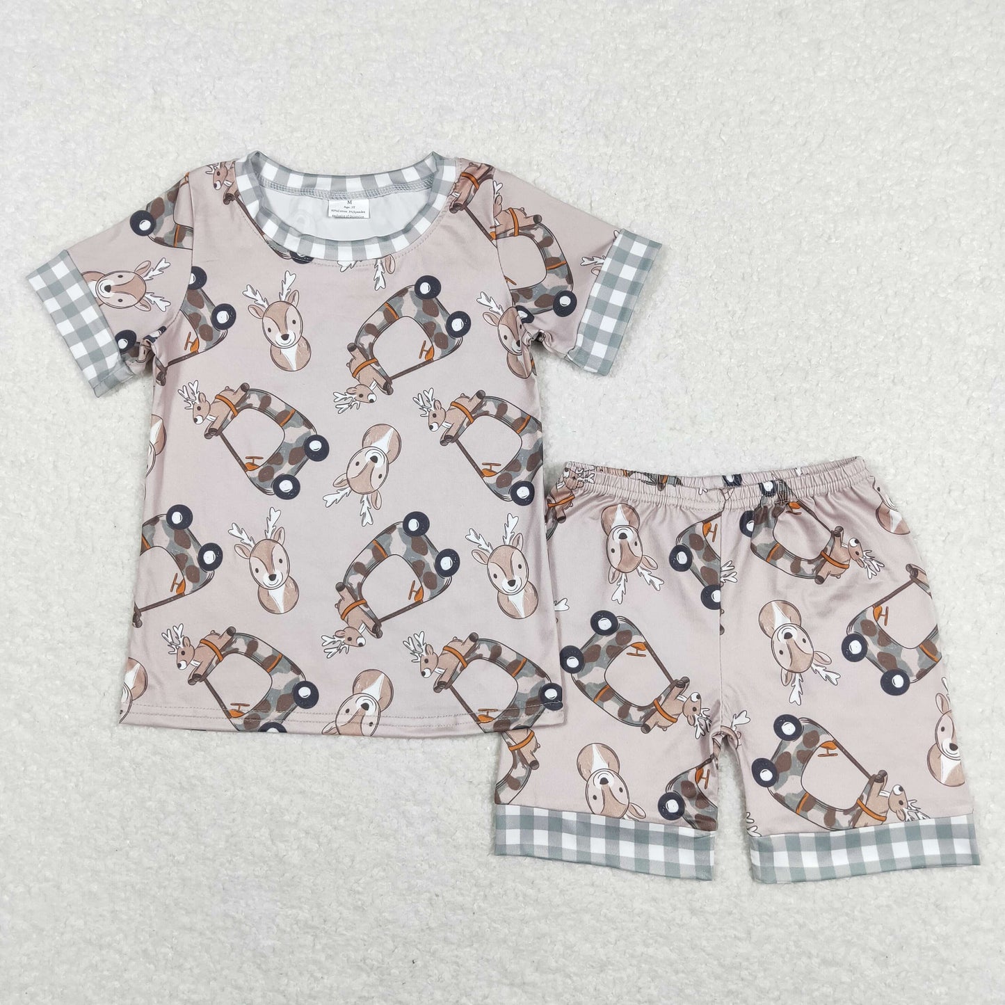 Sibling Baby Girls Trucks Deer Checked Sleeves Top Shorts Pants Christmas Clothes Sets