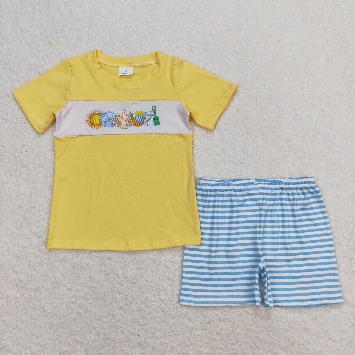 Sibling Baby Boys Short Sleeve Embroidery Beach Castles Top Shorts Clothes Sets