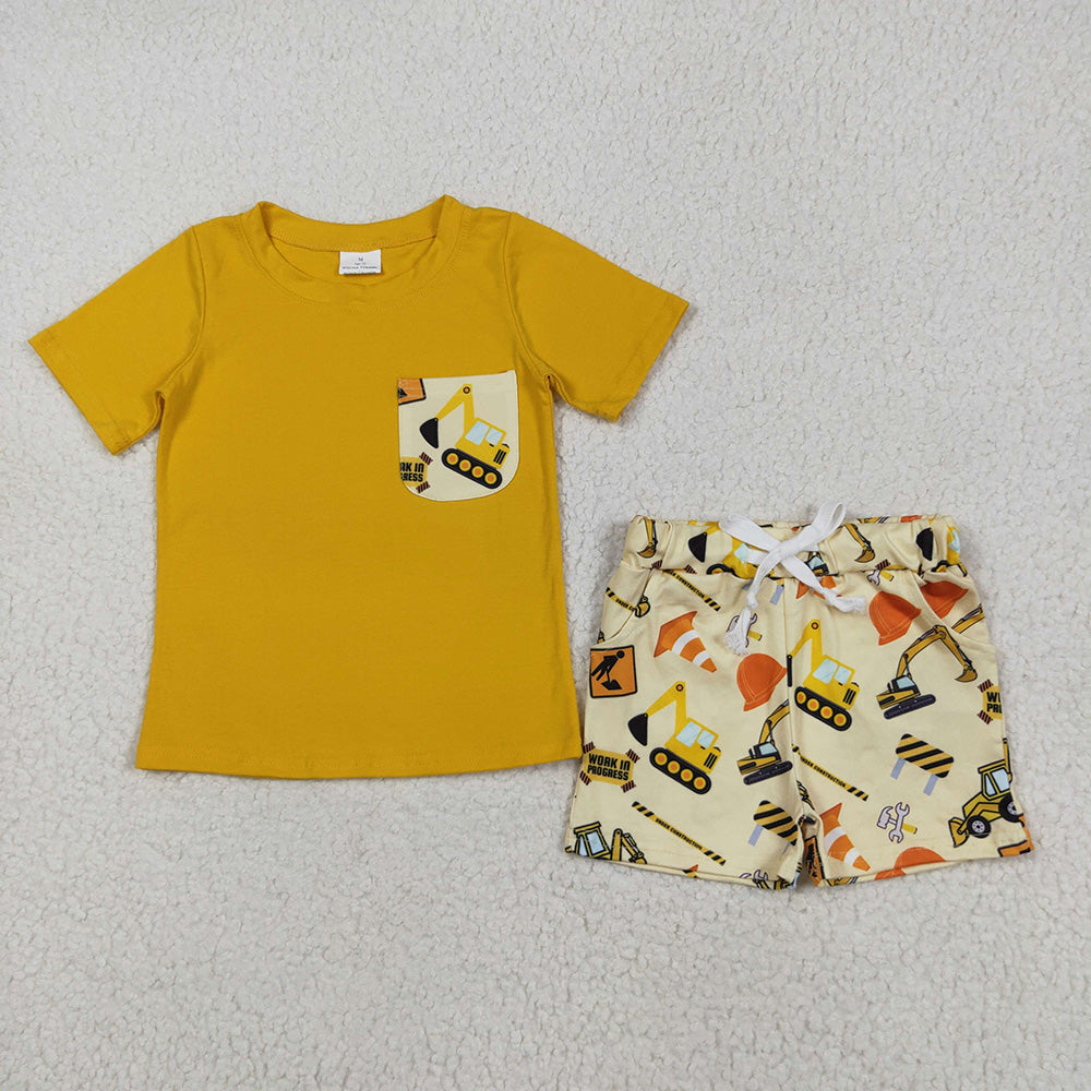 BSSO0529 baby boy clothes engineering vehicle boy summer outfits