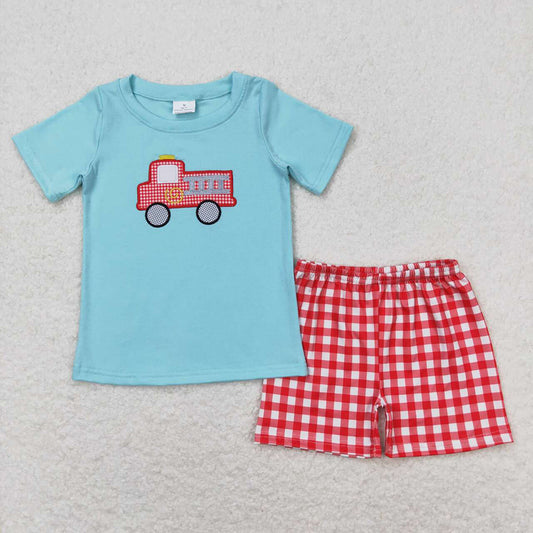 BSSO0549  baby boy clothes fire truck boy summer outfits