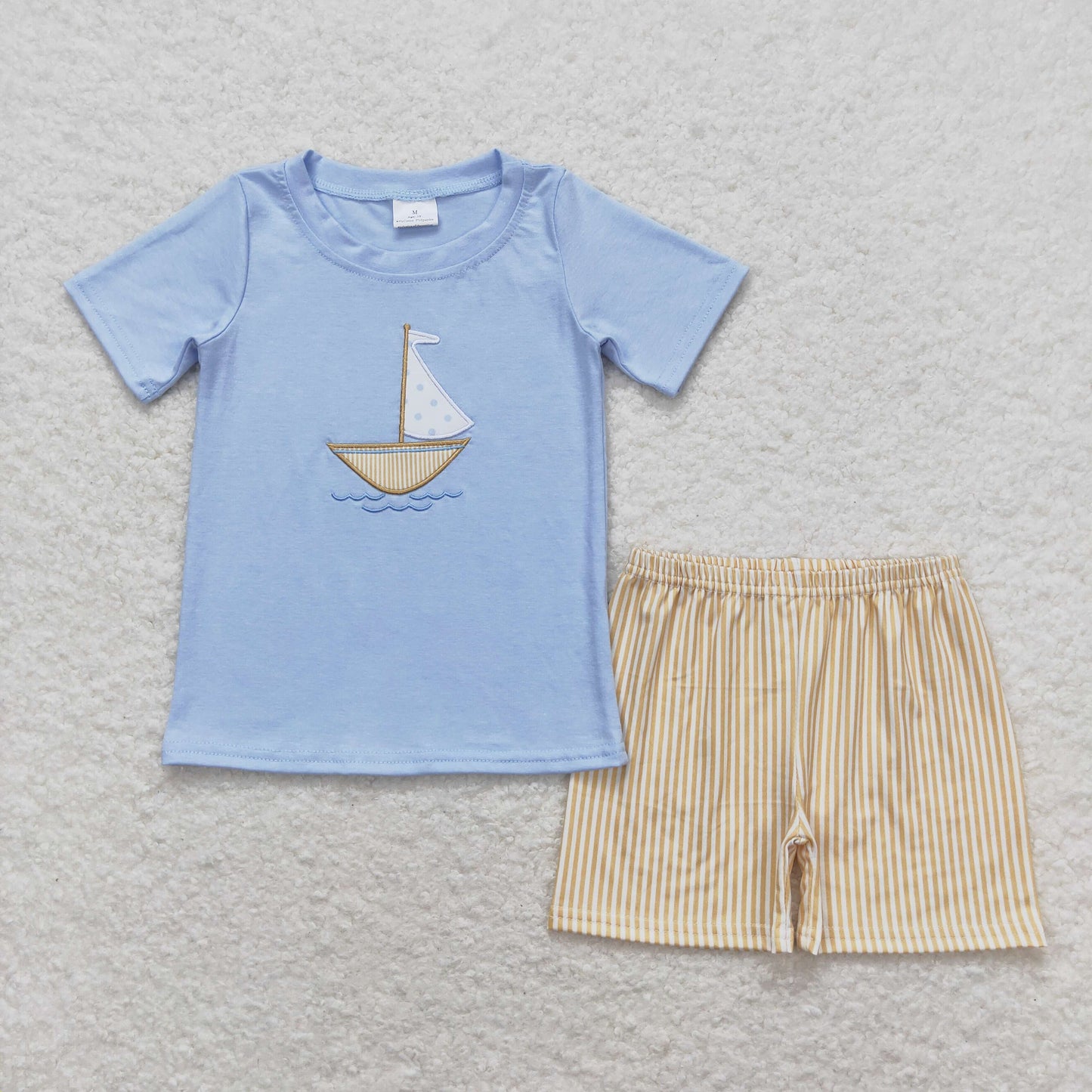Sibling Baby Boys Short Sleeve Embroidery Sea Boats Top Shorts Clothes Sets