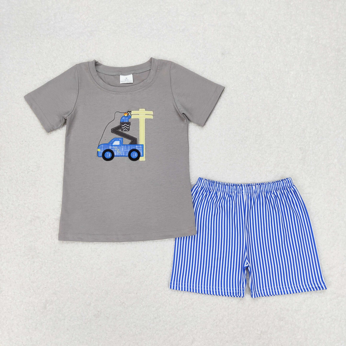 Sibling Baby Boys Embroidery Cars Planes Top Pockets Short Clothes Sets