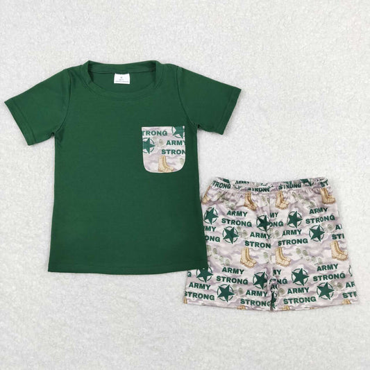 BSSO0701 baby boy clothes army strong toddler boy summer outfits