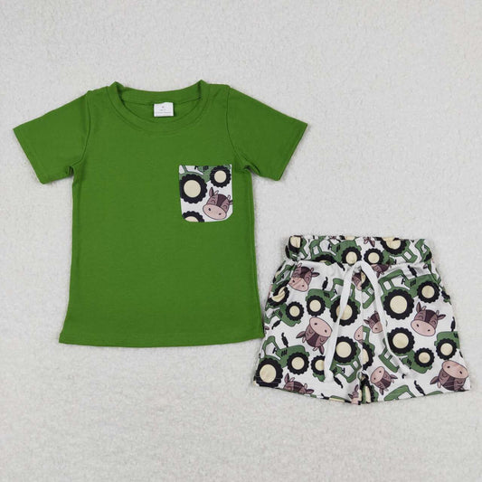 BSSO0703 baby boy clothes truck cow toddler boy summer outfits