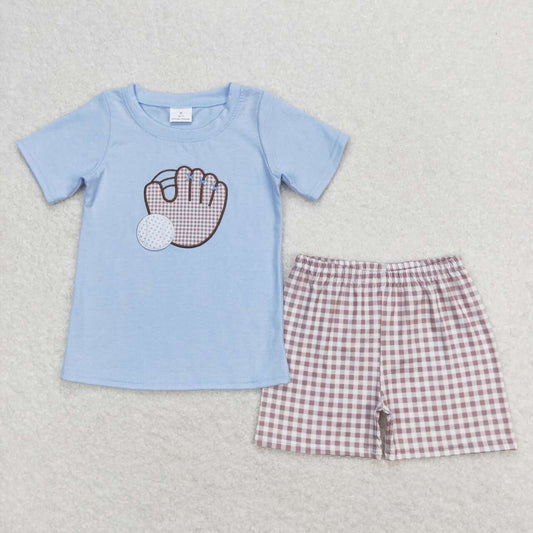 BSSO0723 baby boy clothes embroidery  baseball gloves toddler boy summer outfits