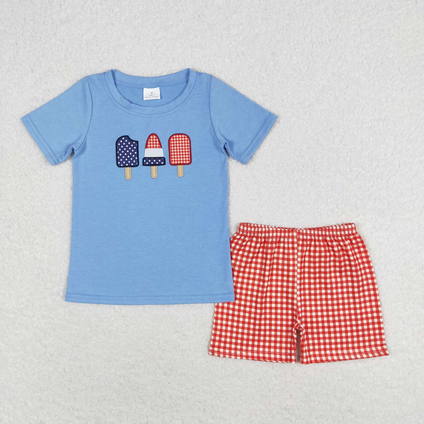 Sibling Baby Boys Embroidery Popsicle Flags Top Pockets Short 4th of July Clothes Sets