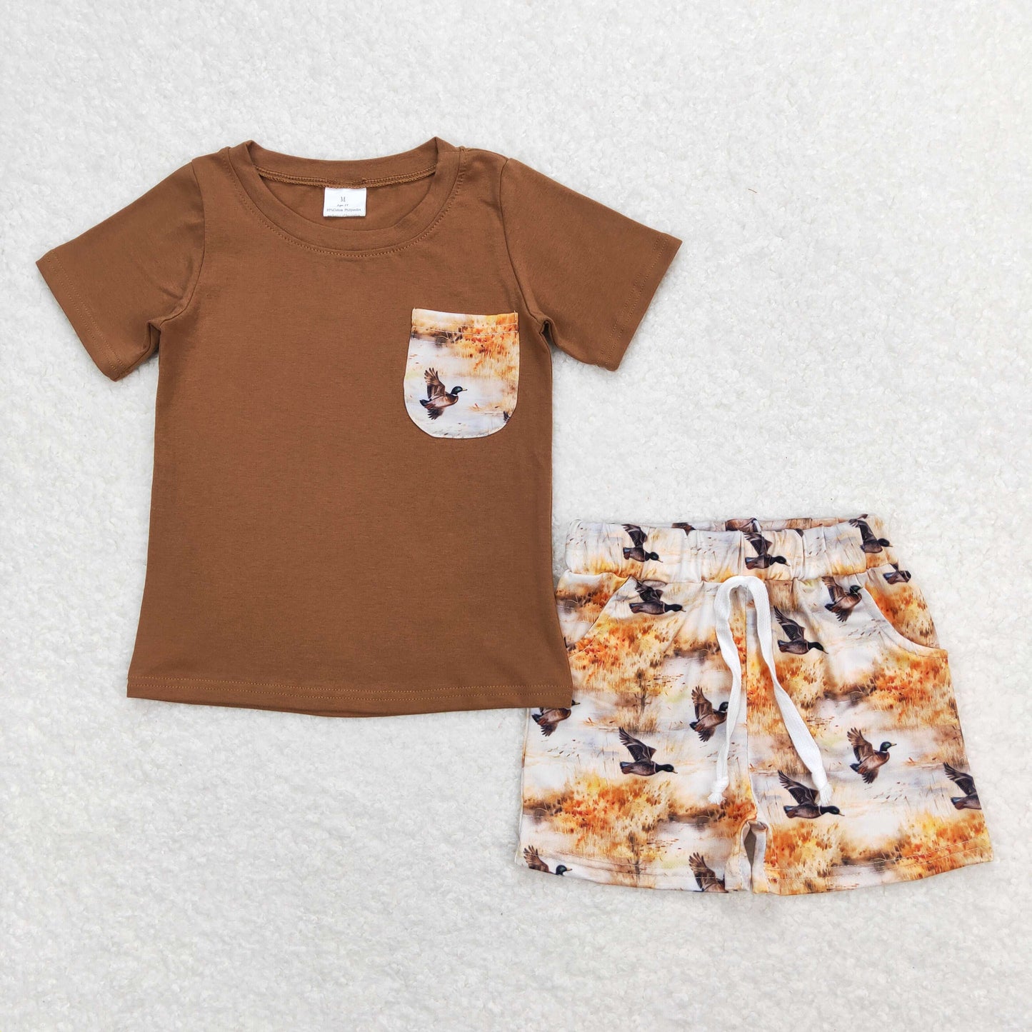 Sibling Baby Boys Short Sleeve Dogs Ducks Fishing Pocket Top Shorts Hunting Clothes Sets