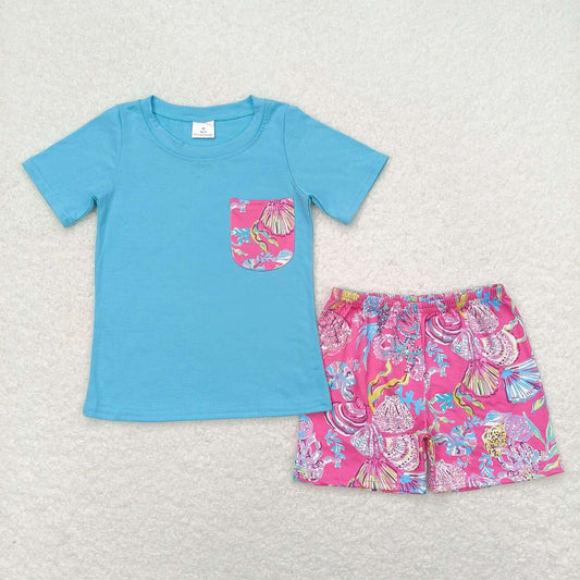 BSSO0841  baby boy clothes blue painting toddler boy summer outfits 3-6M to 7-8T