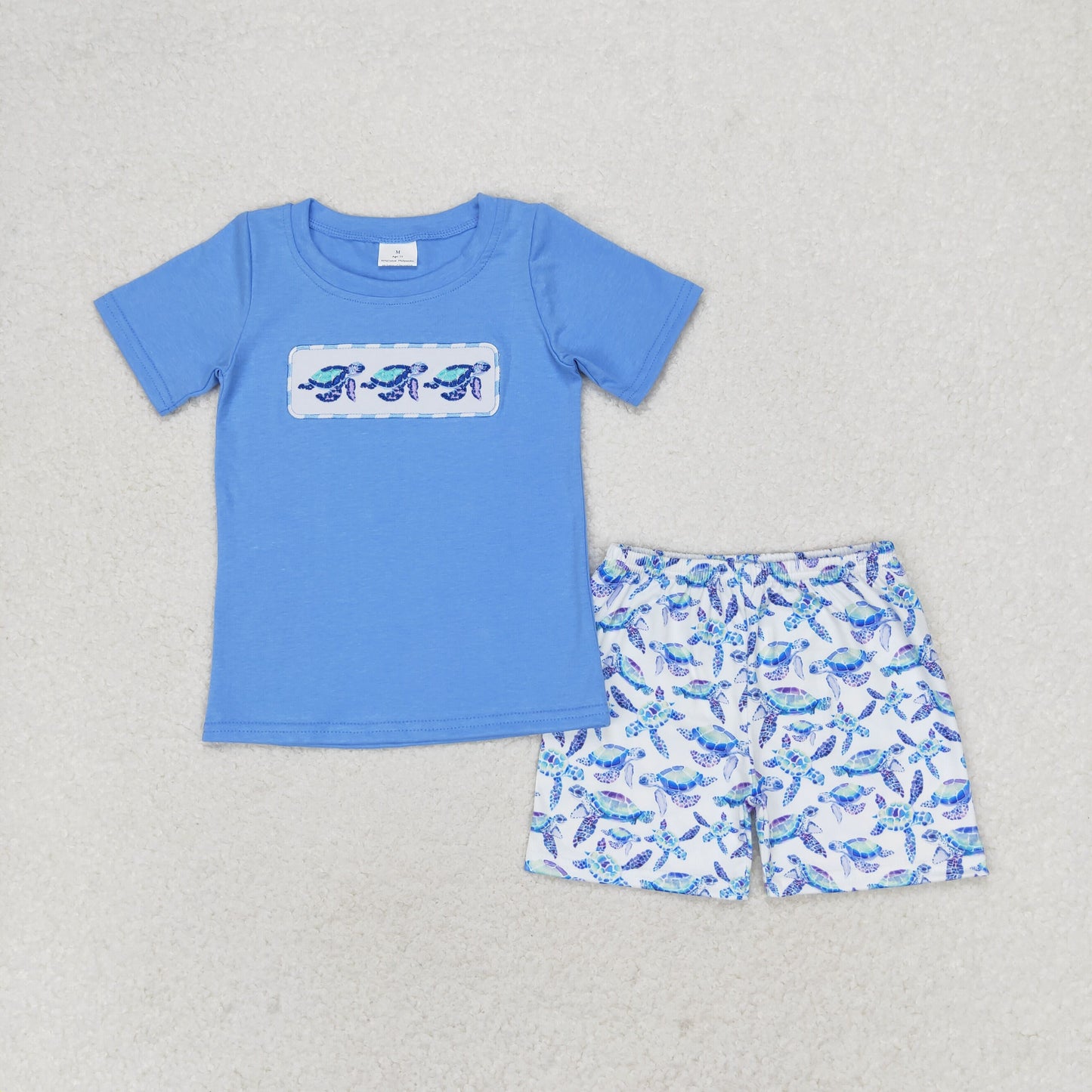 Sibling Baby Boys Short Sleeve Embroidery Sea World Beach Top Shorts Clothes Sets