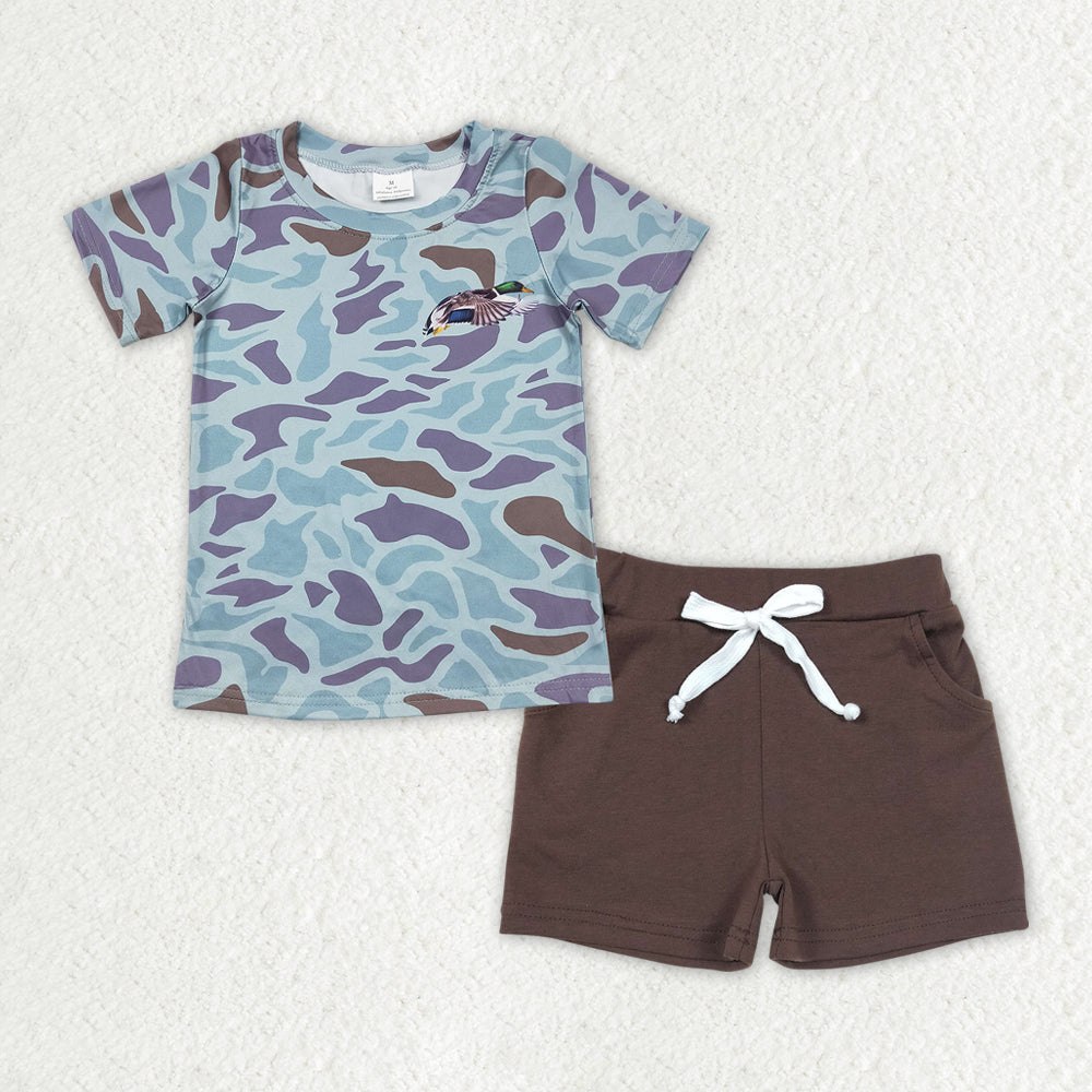 Sibling Baby Boys Short Sleeve Dogs Ducks Fishing Print Top Shorts Hunting Clothes Sets