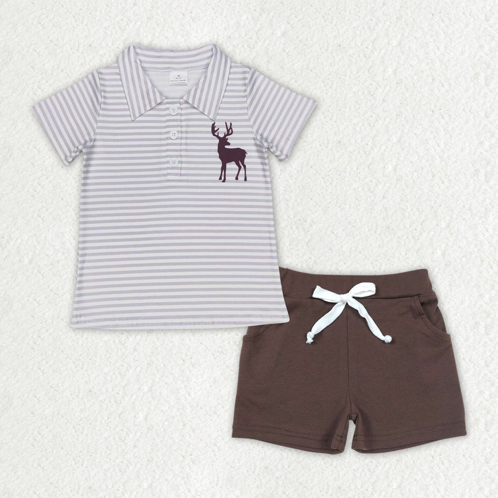 Sibling Baby Boys Deer Aztec Print Button Polo Shirts Pockets Short Western Set