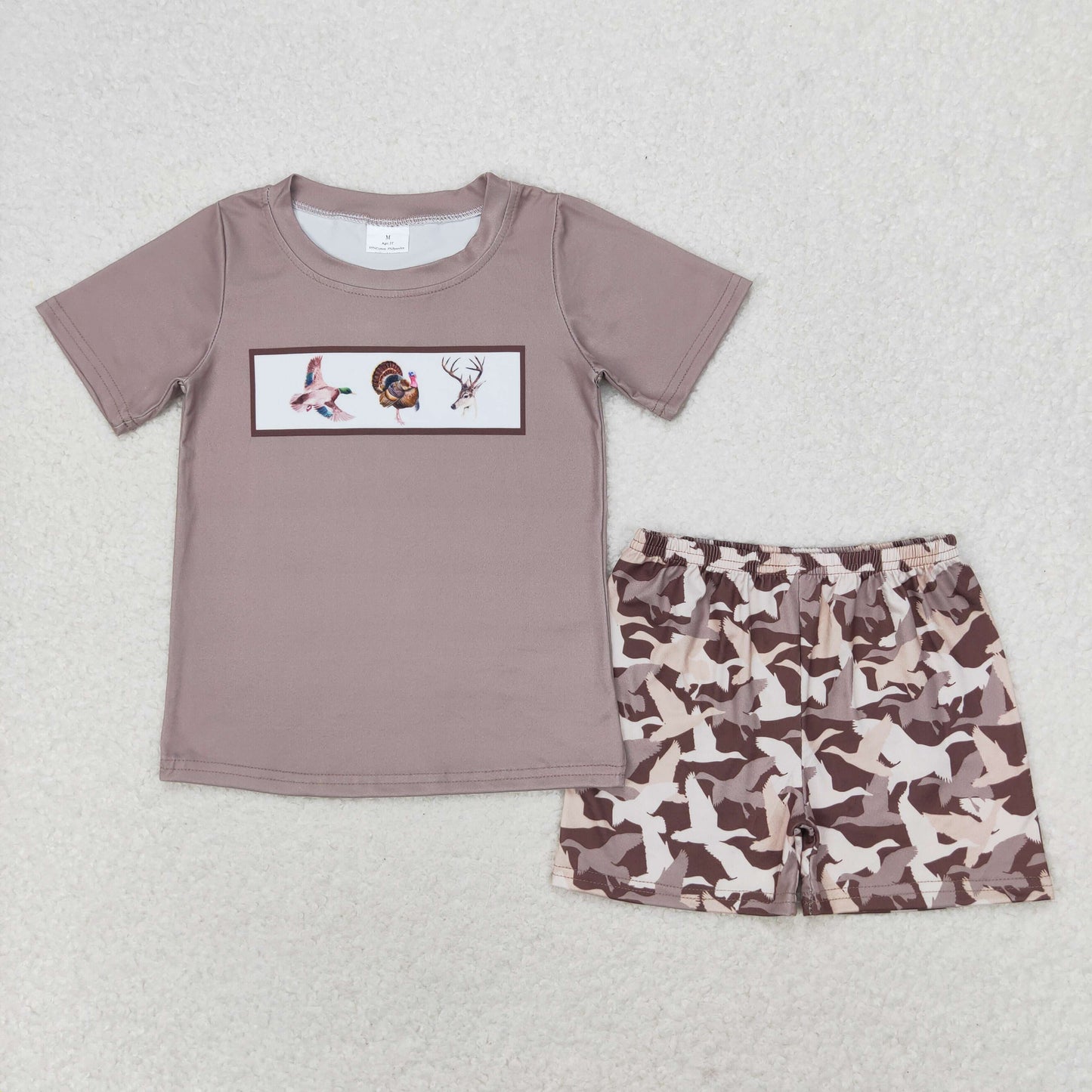 Sibling Baby Boys Short Sleeve Dogs Ducks Fishing Print Top Shorts Hunting Clothes Sets