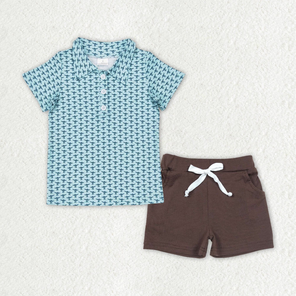 Sibling Baby Boys Deer Aztec Print Button Polo Shirts Pockets Short Western Set