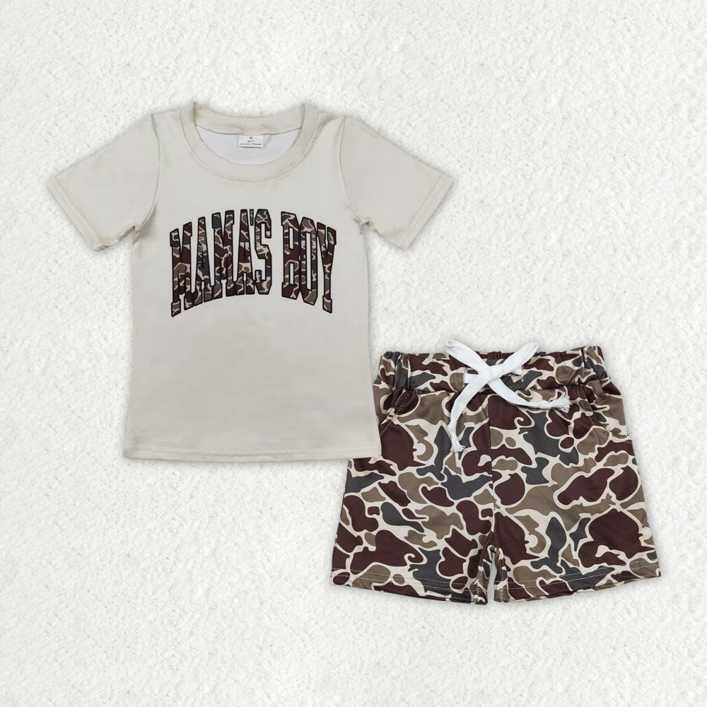 mama's boy camouflage white t-shirts+shorts sets BSSO1002