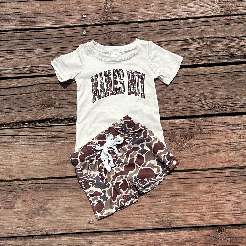 mama's boy camouflage white t-shirts+shorts sets BSSO1002