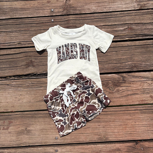 mama's boy camouflage white t-shirts+shorts sets BSSO1002