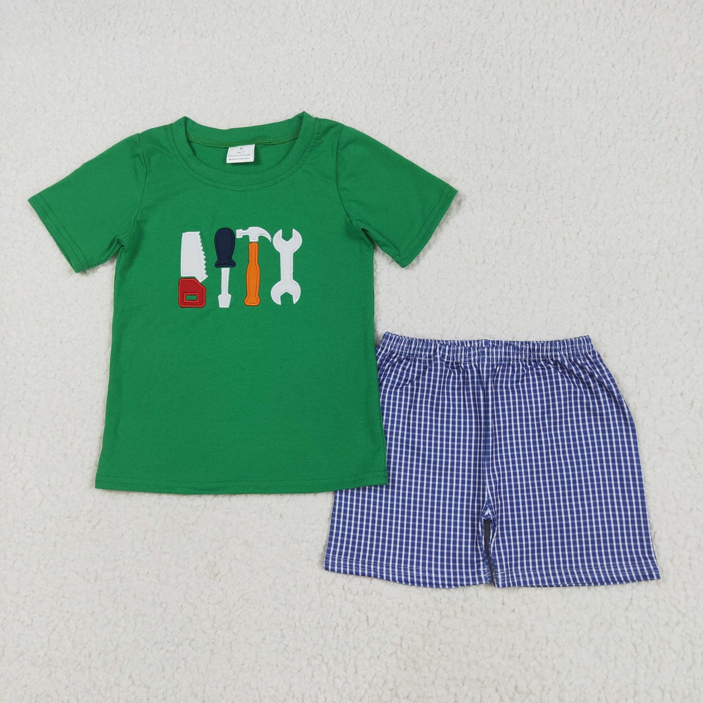 Sibling Baby Boys Embroidery Tools Cars Excavators Top Pockets Shorts Clothes Sets