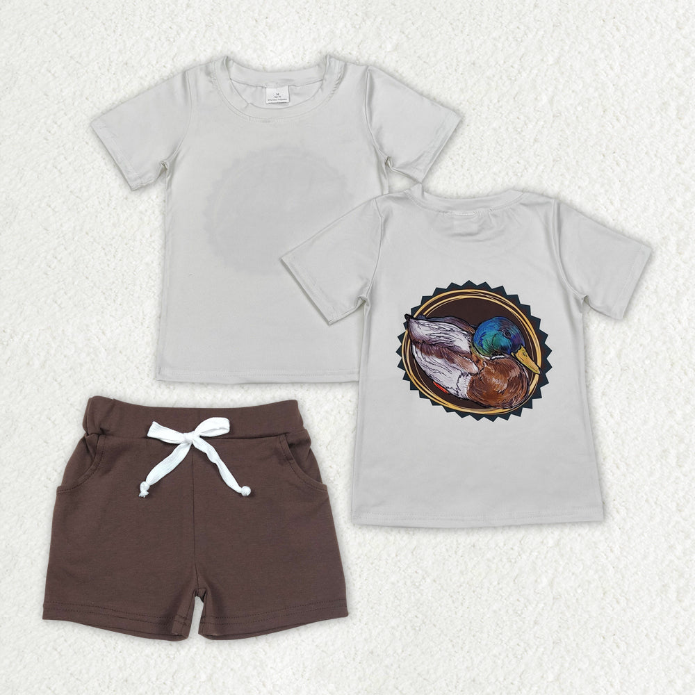 Sibling Baby Boys Short Sleeve Back Ducks Dogs Fishing Top Pockets Shorts Hunting Clothes Sets